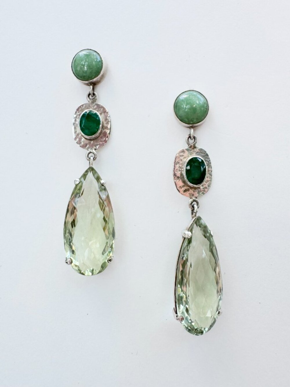 Jade Emerald Green Amethyst Sterling 925 Silver Handmade Earrings